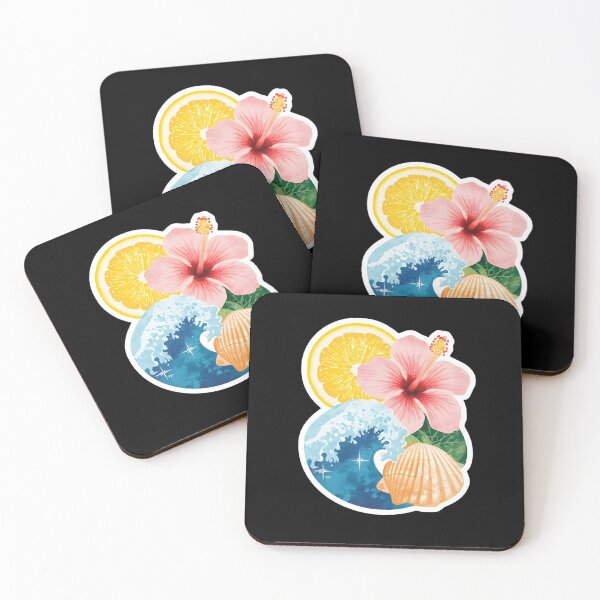 Item preview, Tropical Summer Collage Sticker – Hibiscus Wave Lemon & Seashell designed and sold by FestivityFinds.