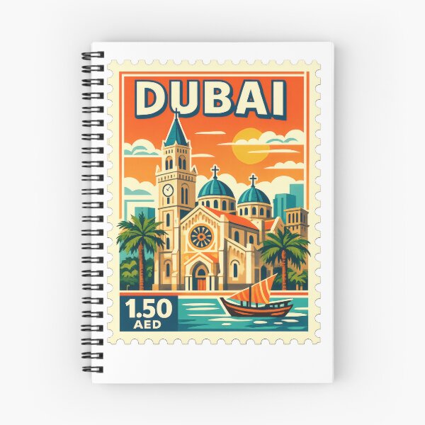 Item preview, Vintage Dubai Stamp Illustration | Retro UAE Postage Art | Classic Modern Skyline Travel Design designed and sold by PaintedPixels01.