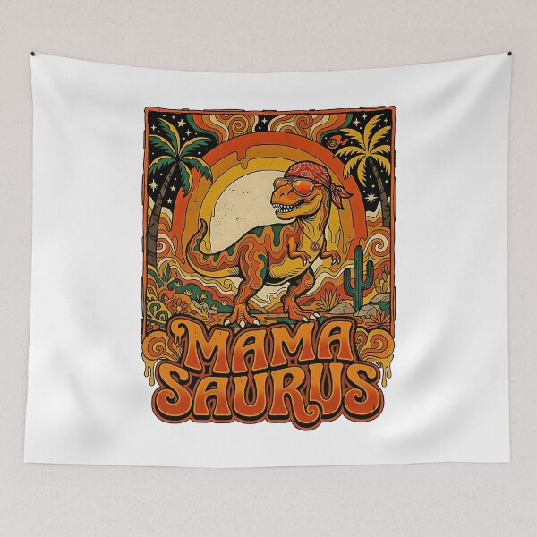 Item preview, Mama Saurus Groovy Retro 70s T-Rex Mom Hippie Peace Boho Dino  designed and sold by graphixpolash.