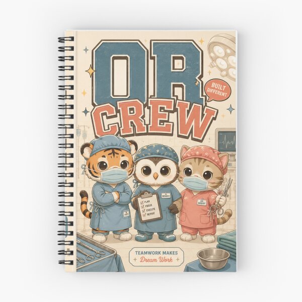 Item preview, Cute Kawaii Tiger Owl Cat OR Crew Operating Room Team Hardcover Journal Cover | Surgical Staff Appreciation Gift | Perioperative Nurse Week & Healthcare Worker Appreciation Design designed and sold by ClinicalHubs.