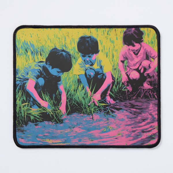 Item preview, Children playing at rice field pop art designed and sold by Newrealis.