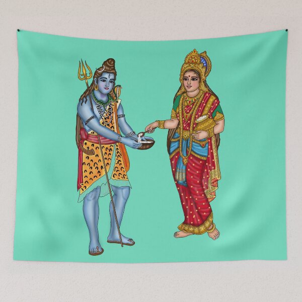 Item preview, Goddess Annapurna and Lord Shiva Artwork | Divine Hindu Digital Drawing designed and sold by Harshit_Digital_Arts.