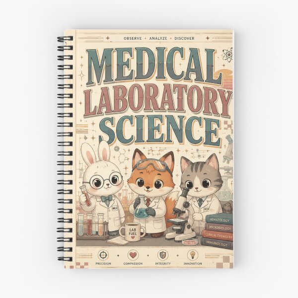 Item preview, Cute Bunny Fox Cat Medical Laboratory Science Journal Cover – Retro Kawaii MLS Scientist Notebook Gift for Medical Laboratory Professionals, Lab Week, ASCP Appreciation & Healthcare Worker Gifts designed and sold by ClinicalHubs.
