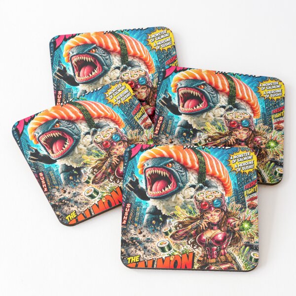 Item preview, Sushi Mask Woman vs. The Salmon Kaiju Attack! Movie Poster designed and sold by Surreal Characters & Cute Pups.