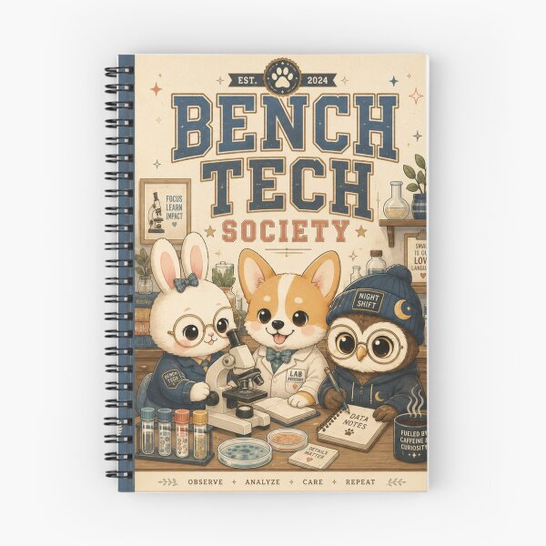 Item preview, Cute Kawaii Bunny Corgi Owl Bench Tech Society Medical Laboratory Scientist Journal Cover | Retro Lab Week Appreciation Gift for MLS ASCP MLT CLS Night Shift Laboratory Professionals designed and sold by ClinicalHubs.