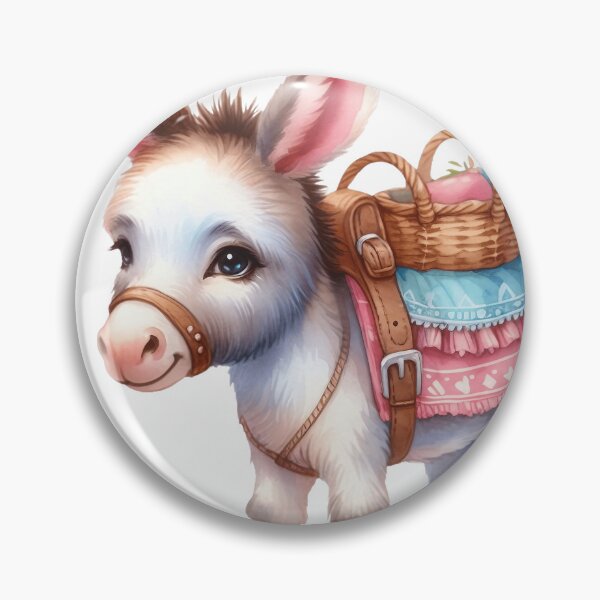Item preview, Adorable Baby Donkey with Basket Whimsical Illustration designed and sold by LunaPixelStudio.