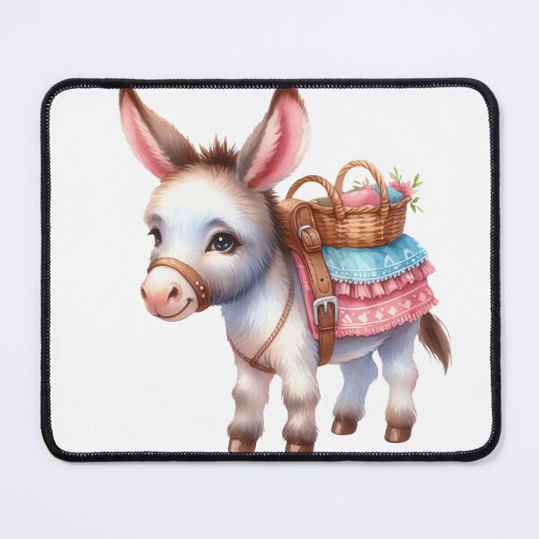 Item preview, Adorable Baby Donkey with Basket Whimsical Illustration designed and sold by LunaPixelStudio.