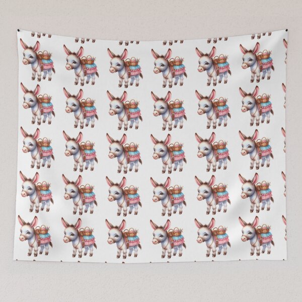 Item preview, Adorable Baby Donkey with Basket Whimsical Illustration designed and sold by LunaPixelStudio.