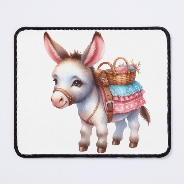Item preview, Cute Baby Donkey with Flower Basket Watercolor Illustration designed and sold by LunaPixelStudio.