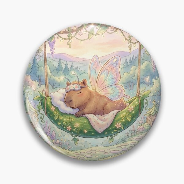 Item preview, Whimsical Capybara Butterfly Sleeping in Cucumber Hammock designed and sold by Faeblehoarder.