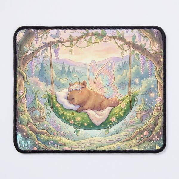 Item preview, Whimsical Capybara Butterfly Sleeping in Cucumber Hammock designed and sold by Faeblehoarder.