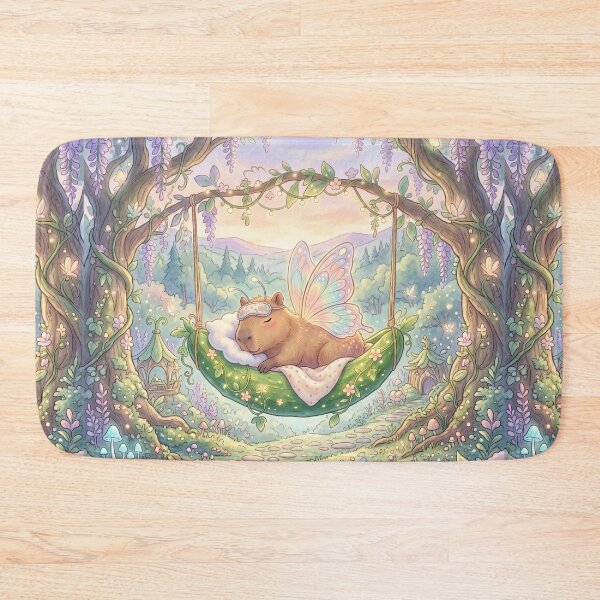 Item preview, Whimsical Capybara Butterfly Sleeping in Cucumber Hammock designed and sold by Faeblehoarder.