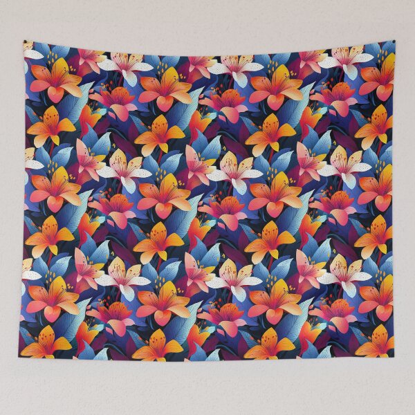 Item preview, Colorful Tropical Lily Flower Dark background Pattern designed and sold by Athena2520.
