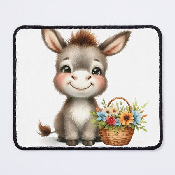 Item preview, Cute Baby Donkey with Flower Basket Whimsical Illustration designed and sold by LunaPixelStudio.