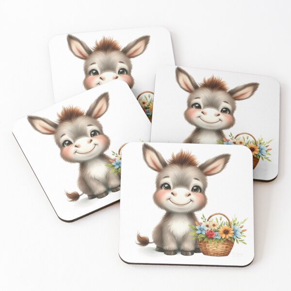 Item preview, Cute Baby Donkey with Flower Basket Whimsical Illustration designed and sold by LunaPixelStudio.
