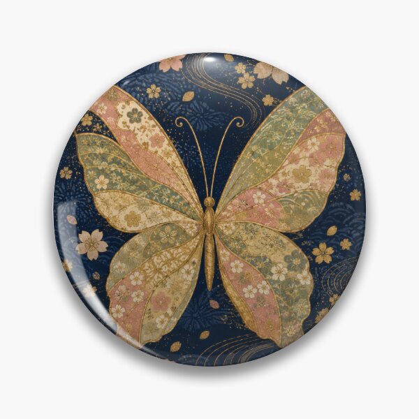 Item preview, Butterfly with Cherry Blossoms - Japanese Kimono Yuzen Art designed and sold by WabiSabiArts.