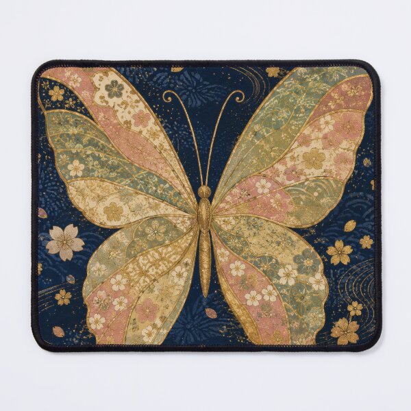 Item preview, Butterfly with Cherry Blossoms - Japanese Kimono Yuzen Art designed and sold by WabiSabiArts.