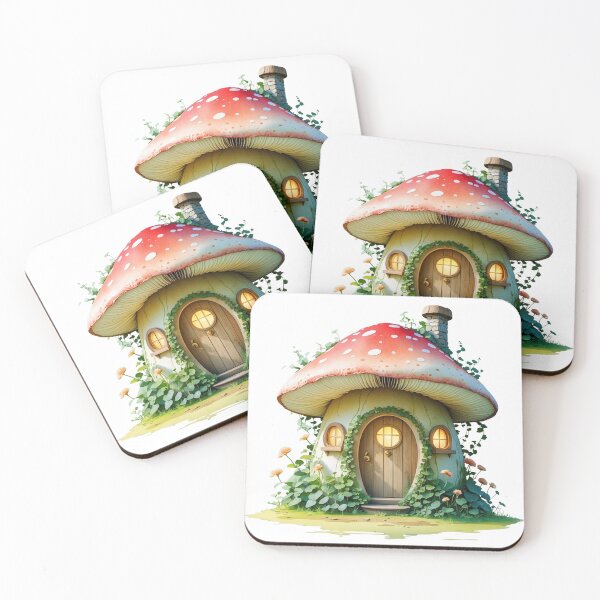 Item preview, Glowing Mushroom Fairy House — Whimsical Watercolor Fantasy Cottage Art designed and sold by NuniDesigns.