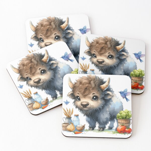 Item preview, Cute Baby Bison Harvest Watercolor Illustration designed and sold by LunaPixelStudio.