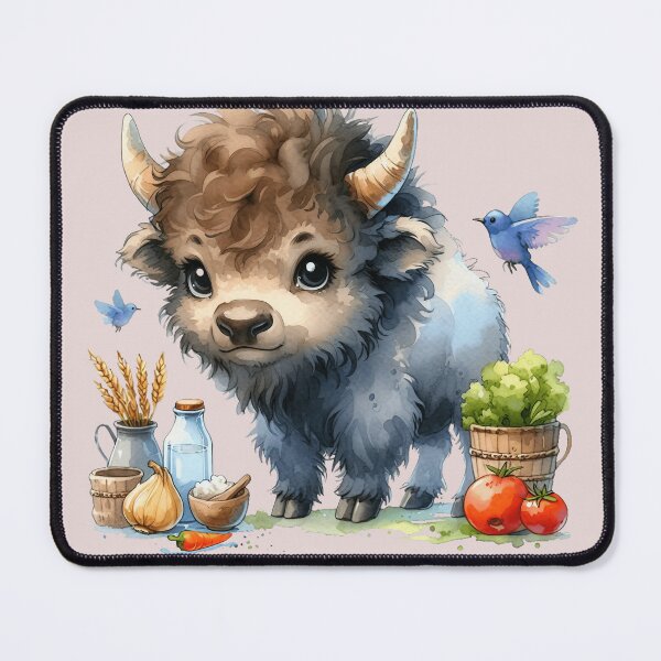 Item preview, Cute Baby Bison Harvest Watercolor Illustration designed and sold by LunaPixelStudio.