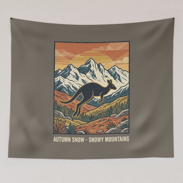 Item preview, Autumn Snow Kangaroo Snowy Mountains Vintage Landscape designed and sold by SplashTastic.