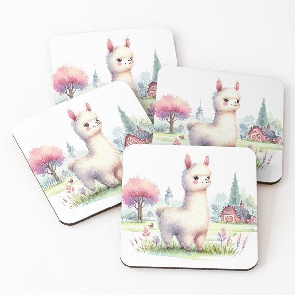 Item preview, Cute Fluffy Llama Farm Scene Watercolor Illustration designed and sold by LunaPixelStudio.
