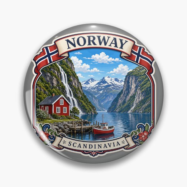 Item preview, NORWAY NORGE Kongeriket Noreg, Norwegian Flag Fjord Sticker T-Shirt 04 designed and sold by OuterShellUK.