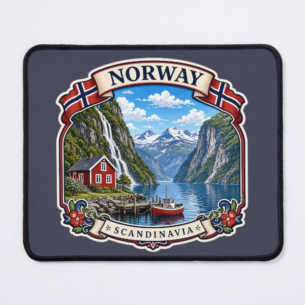 Item preview, NORWAY NORGE Kongeriket Noreg, Norwegian Flag Fjord Sticker T-Shirt 04 designed and sold by OuterShellUK.