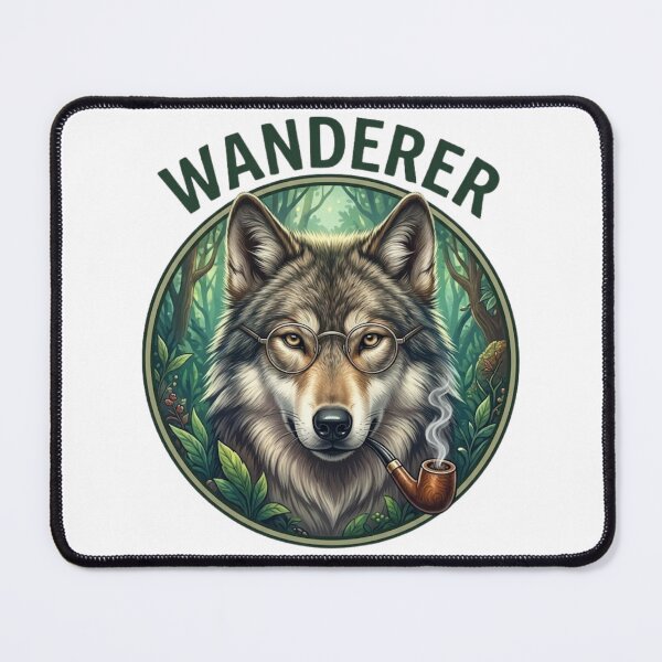 Item preview, Wanderer Wolf Vintage Pipe Smoking Illustration designed and sold by GiggleInkTees.