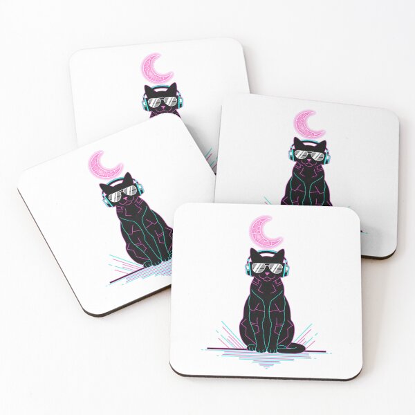 Item preview, Neon Moon Black Cat Vaporwave Design designed and sold by LainCellJapan.
