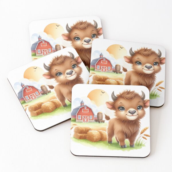 Item preview, Cute Baby Bison Farm Scene Pixar Style Illustration designed and sold by LunaPixelStudio.