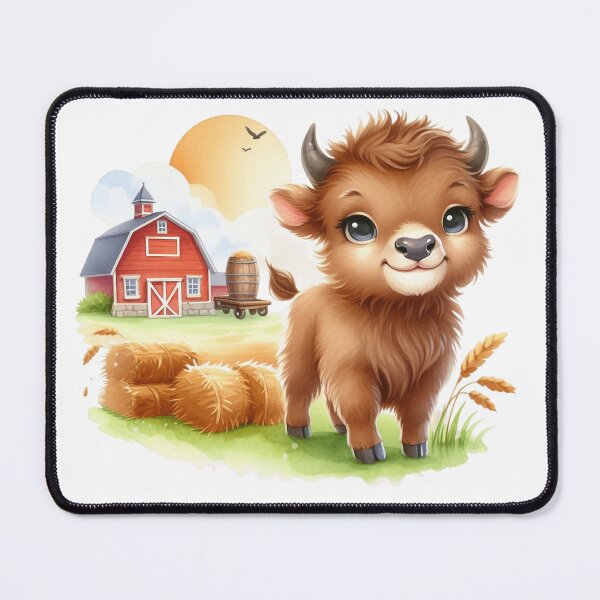 Item preview, Cute Baby Bison Farm Scene Pixar Style Illustration designed and sold by LunaPixelStudio.