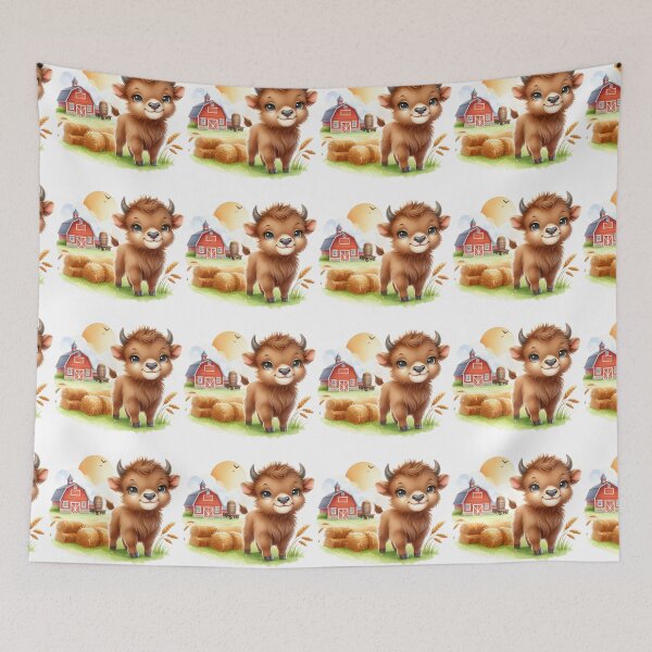 Item preview, Cute Baby Bison Farm Scene Pixar Style Illustration designed and sold by LunaPixelStudio.