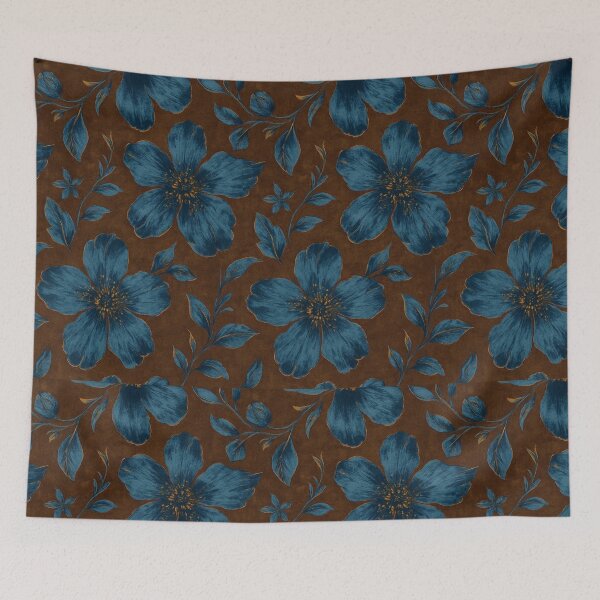 Item preview, teal and brown floral designed and sold by BrontesWhimsyStore.