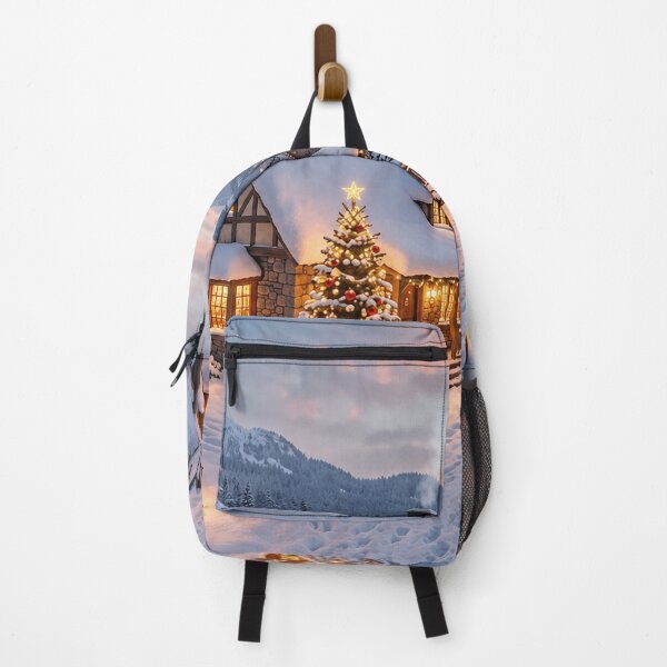 Item preview, A warm and snowy Christmas village in the heart of the mountains at dusk designed and sold by Nenette11.