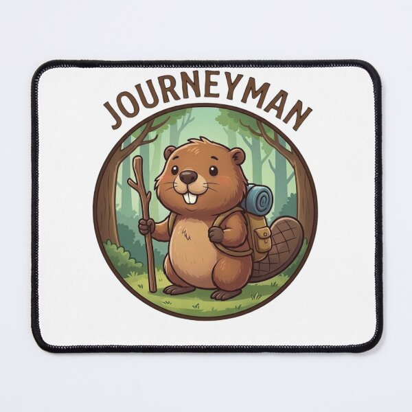 Item preview, Journeyman Cute Hiking Cartoon Beaver Badge designed and sold by GiggleInkTees.