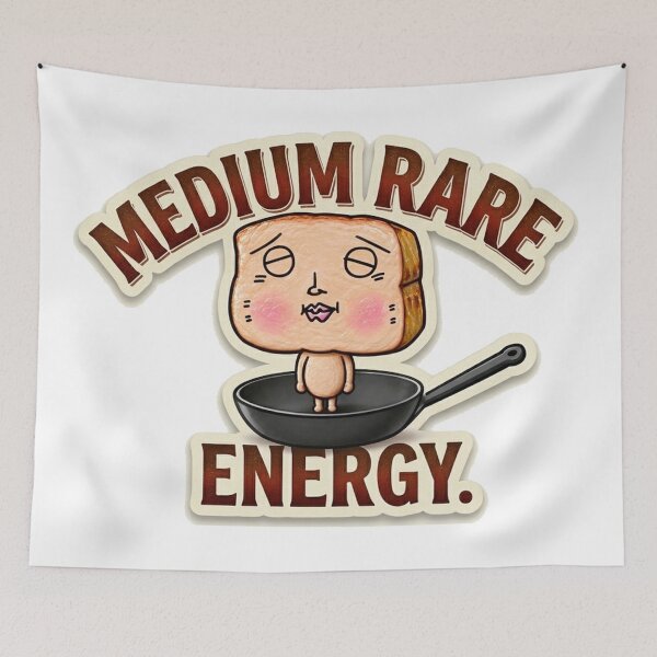 Item preview, Medium Rare Energy - Funny Depressed Steak Cartoon designed and sold by Surreal Characters & Cute Pups.