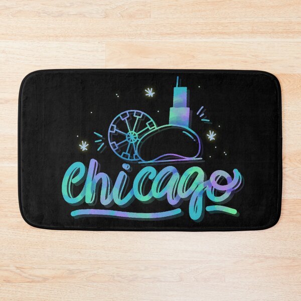 Item preview, Chicago City Neon Bean Skyline Ferris Wheel Holographic Script Art designed and sold by DERA RAY.