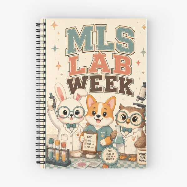 Item preview, Cute Bunny Corgi Owl Medical Laboratory Scientist MLS Lab Week Journal Cover | Retro Kawaii Lab Mascot Clinical Laboratory Scientist Appreciation Gift designed and sold by ClinicalHubs.