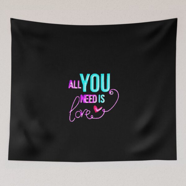 Item preview, All You Need Is Love Neon Pink Cyan Heart Typography designed and sold by AstronautMerch.