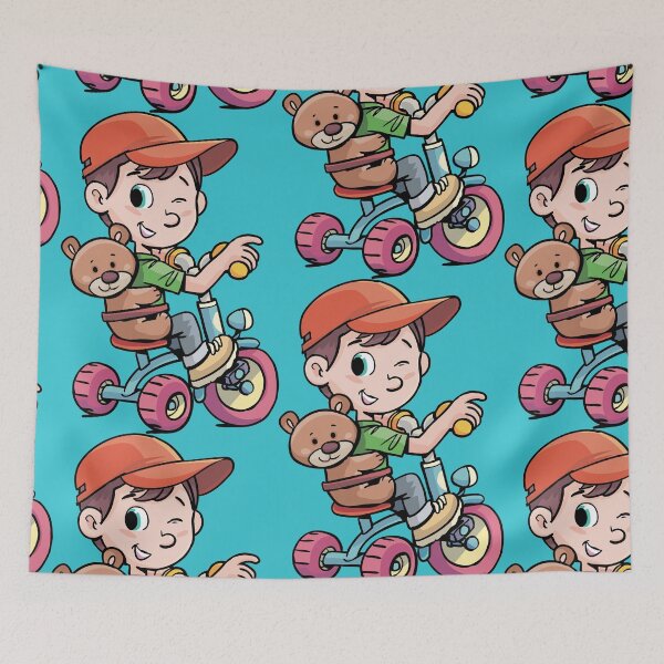 Item preview, boy rides a tricycle with his toy bear designed and sold by duxpavlic.