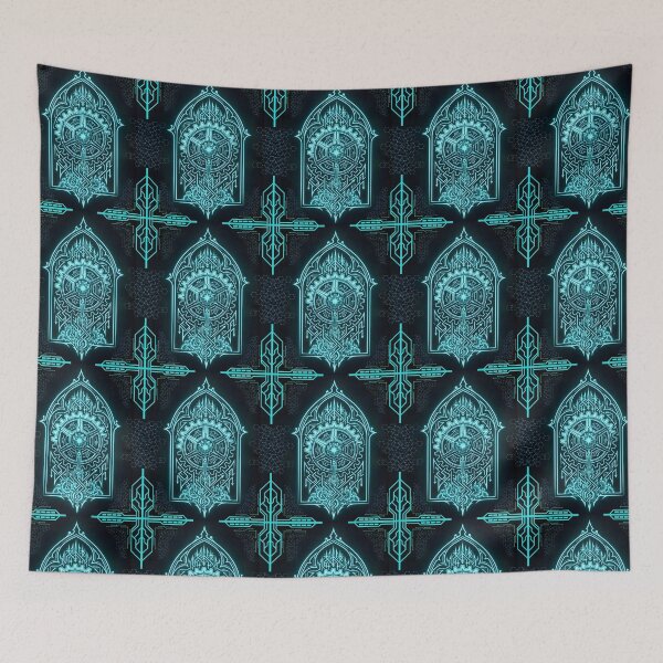 Item preview, Gothic Gear-Shift Sigil | Cyber Sigilism Glowing Cyan Streetwear Art designed and sold by Studio77-Gothic.