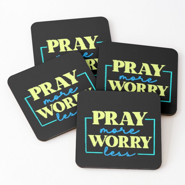 Item preview, Pray More Worry Less Retro Typography Yellow Cyan Frame designed and sold by AstronautMerch.