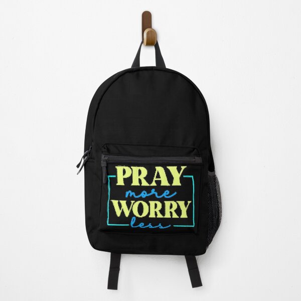 Item preview, Pray More Worry Less Retro Typography Yellow Cyan Frame designed and sold by AstronautMerch.