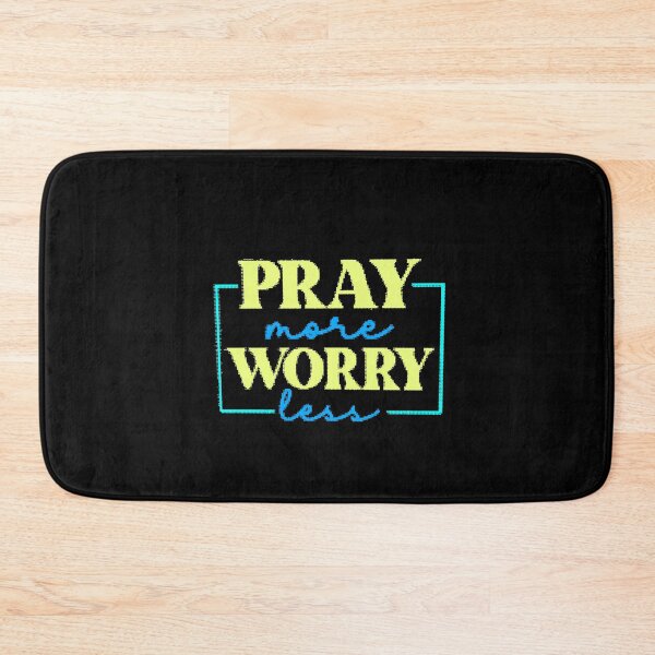Item preview, Pray More Worry Less Retro Typography Yellow Cyan Frame designed and sold by AstronautMerch.