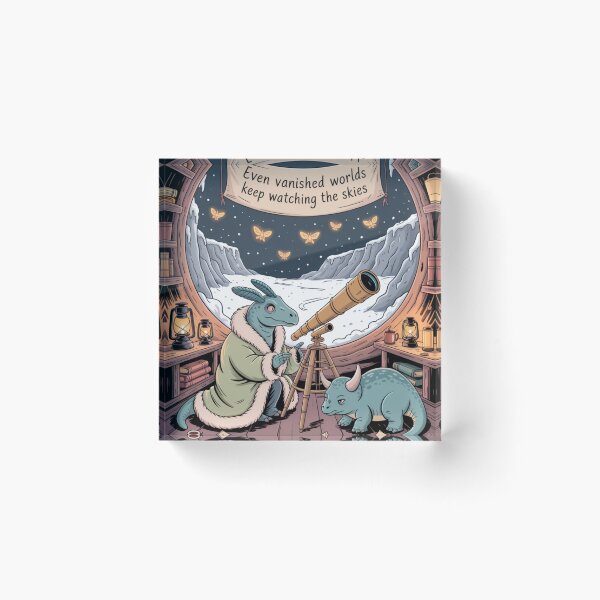Item preview, The Last Observatory Stayed Awake | Cozy Dinosaur Civilization Poster designed and sold by Soft Lantern Woods.