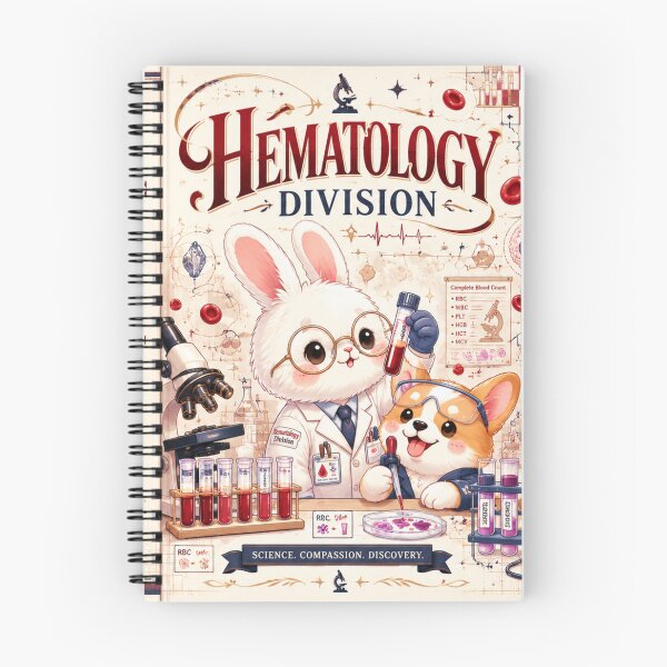 Item preview, Cute Bunny & Corgi Hematology Division Hardcover Journal | Medical Laboratory Scientist Lab Week Gift | Retro Lab Science Notebook Cover designed and sold by ClinicalHubs.