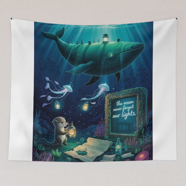 Item preview, The Sea Remembered the Lanterns | Dream Aquarium Whale Lighthouse Art designed and sold by Soft Lantern Woods.