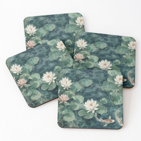 Item preview, Modern Koi Pond with Lotus Flowers Painterly Art designed and sold by AtlantiqArt.