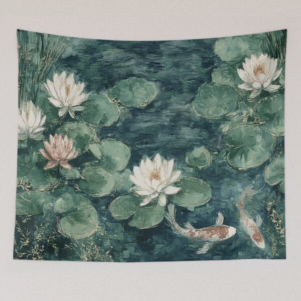 Item preview, Modern Koi Pond with Lotus Flowers Painterly Art designed and sold by AtlantiqArt.